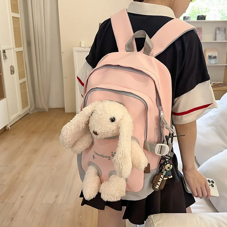 可爱小学生儿童双肩包幼儿园小兔子女童毛绒外出旅游玩偶背包春游