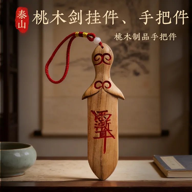 桃木剑摆件手把件紫薇讳泰山桃木制品手把件挂件工艺品送礼礼物