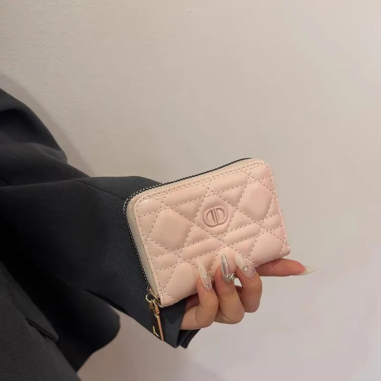 防消磁菱格卡包女小众设计精致高档多卡位小巧风琴拉链卡套证件包