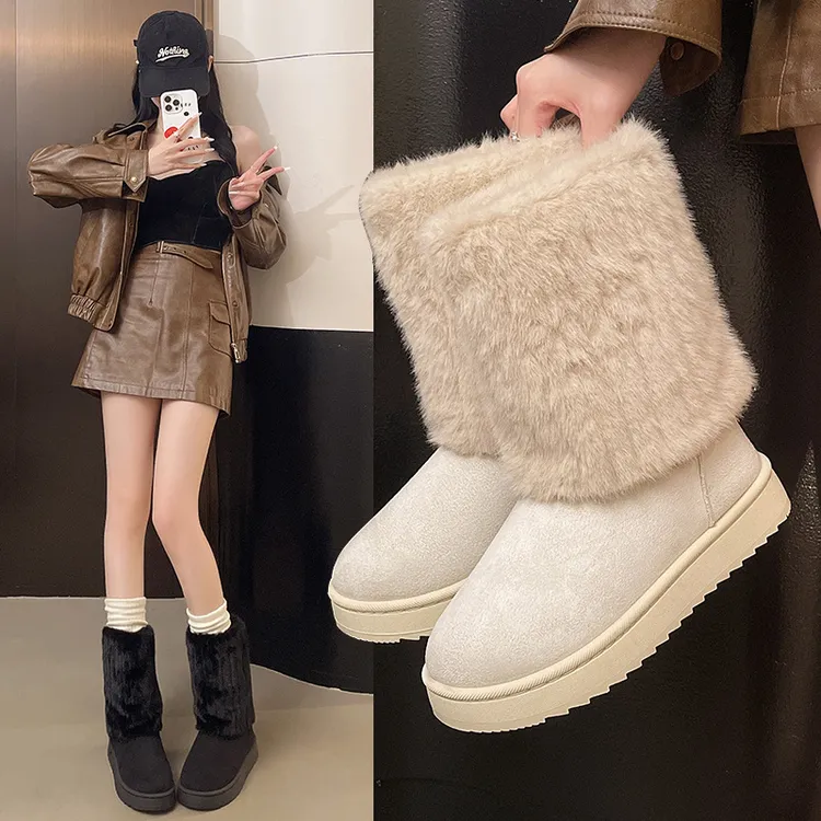 【现货+运费险】雪地靴女棉鞋冬外穿加绒中筒增高毛毛鞋保暖轻便