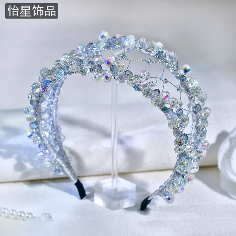 怡星新款双层珍珠发饰气质优雅网状头饰宽边发箍头箍网红款A308