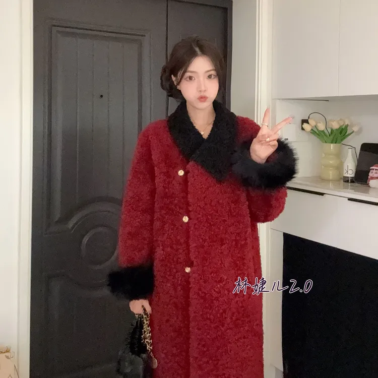人造皮草 （包邮）私人心动长款大衣外套女冬季