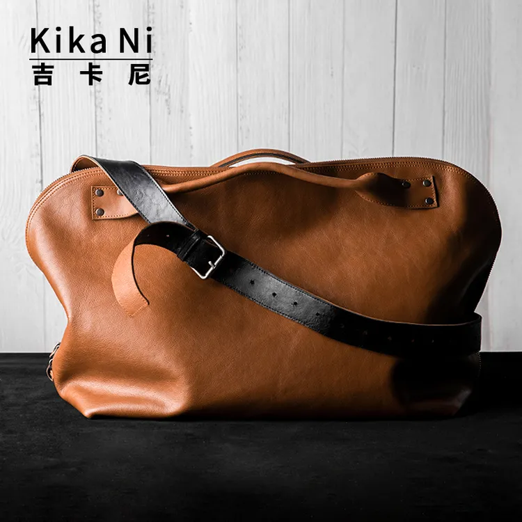 Kika Ni商务旅行包男真皮手提旅行袋通勤大容量邮差包斜挎包