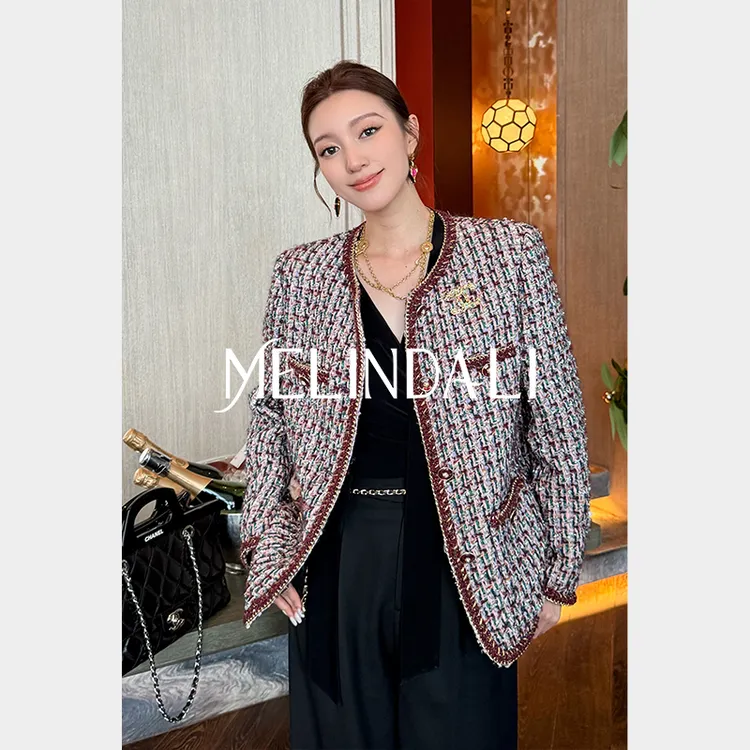 Melinda Li【红粉彩宝小香】黑标重磅限定英国Linton粗花呢小香外套