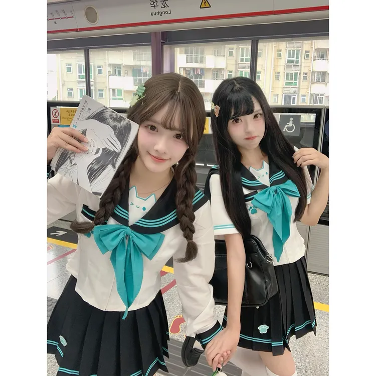 落川萌款【猫爪晴空】原创正品收腰水手服显瘦日系jk制服套装双胸挡