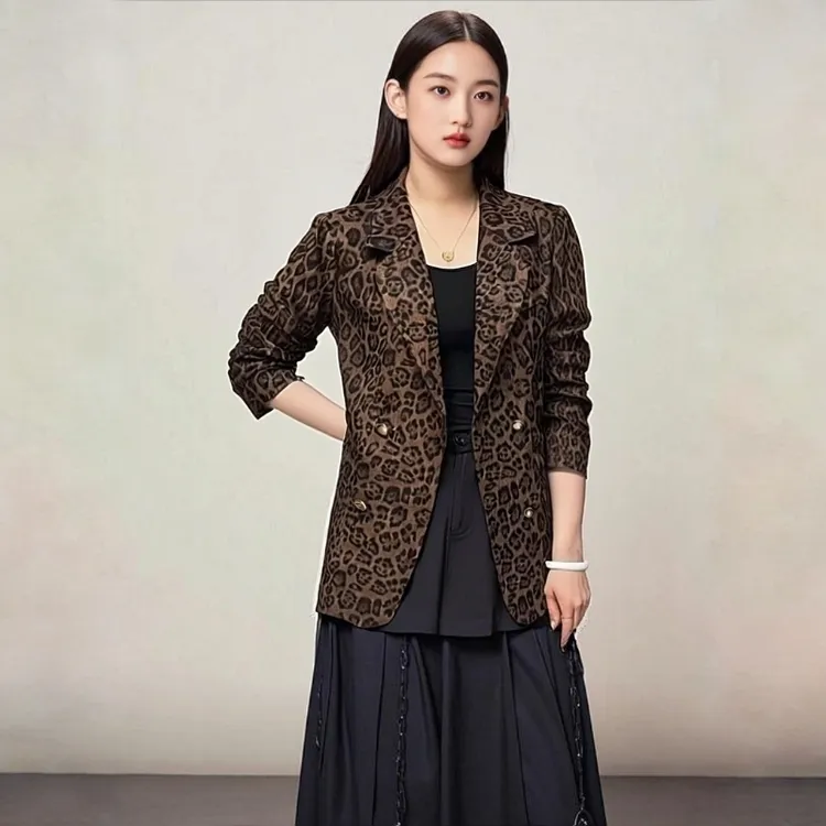 新款秋季高级感韩版复古豹纹西装女时尚百搭个性西服（25↓-35+）