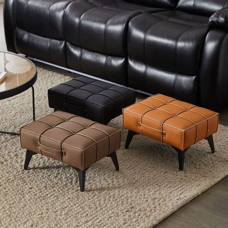 生态真皮凳子客厅沙发凳轻奢创意矮凳换鞋凳家用实木茶几简约脚凳
