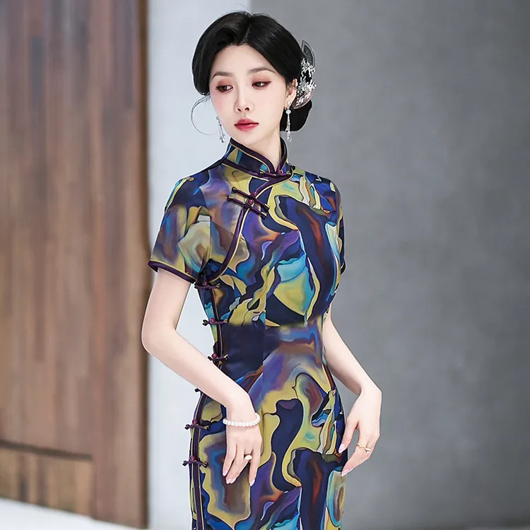 新中式旗袍2025夏季高端改良长款素雅国风礼服老上海裙子日常可穿