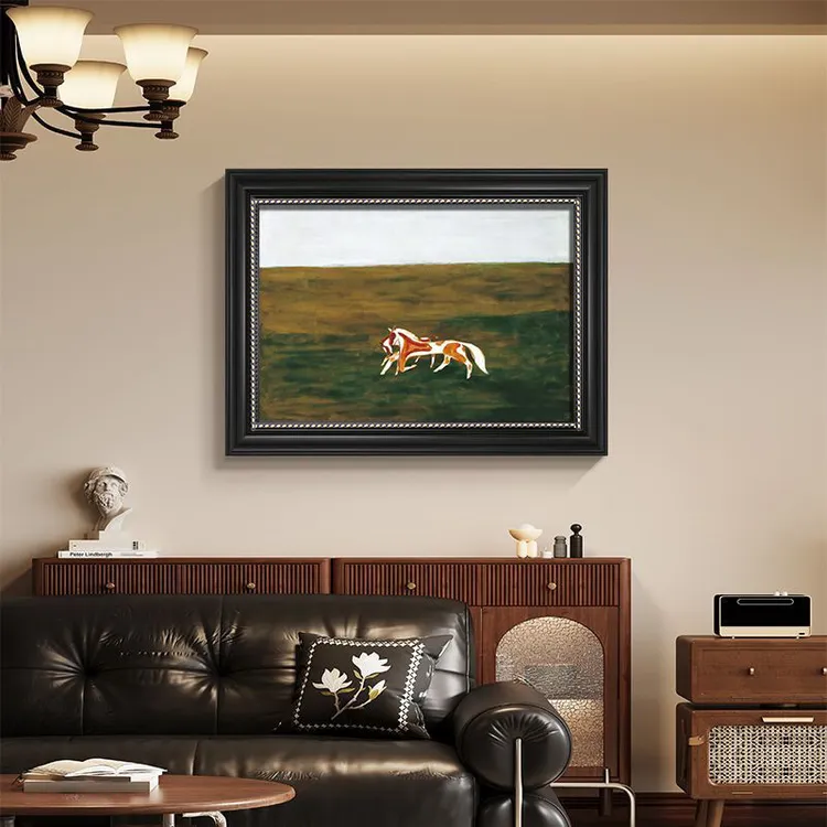 常玉小马装饰画复古高级感中古风客厅挂画法式小众艺术餐边柜壁画