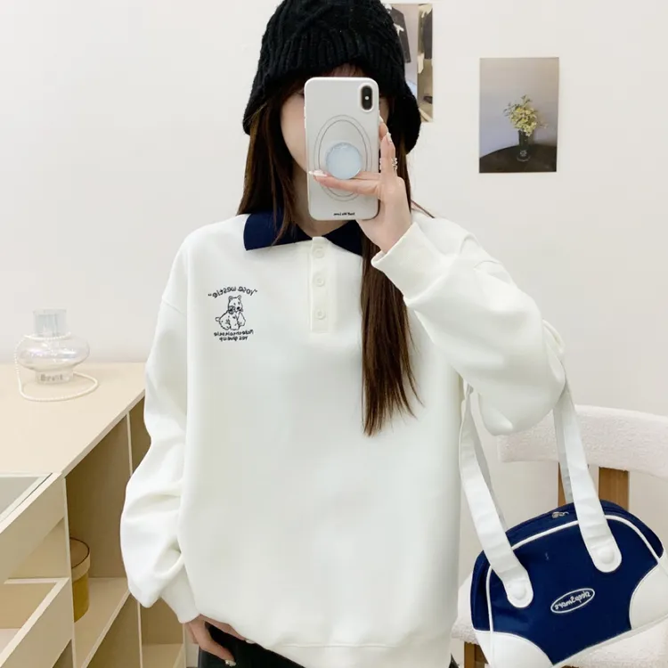 Polo领春秋季2025年新款假两件女卫衣上衣宽松时尚洋气爆款