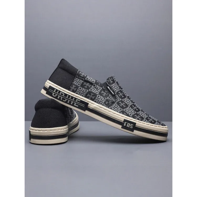 印花帆布鞋男鞋2025秋季新款潮鞋懒人一脚蹬乐福老北京布鞋男板鞋