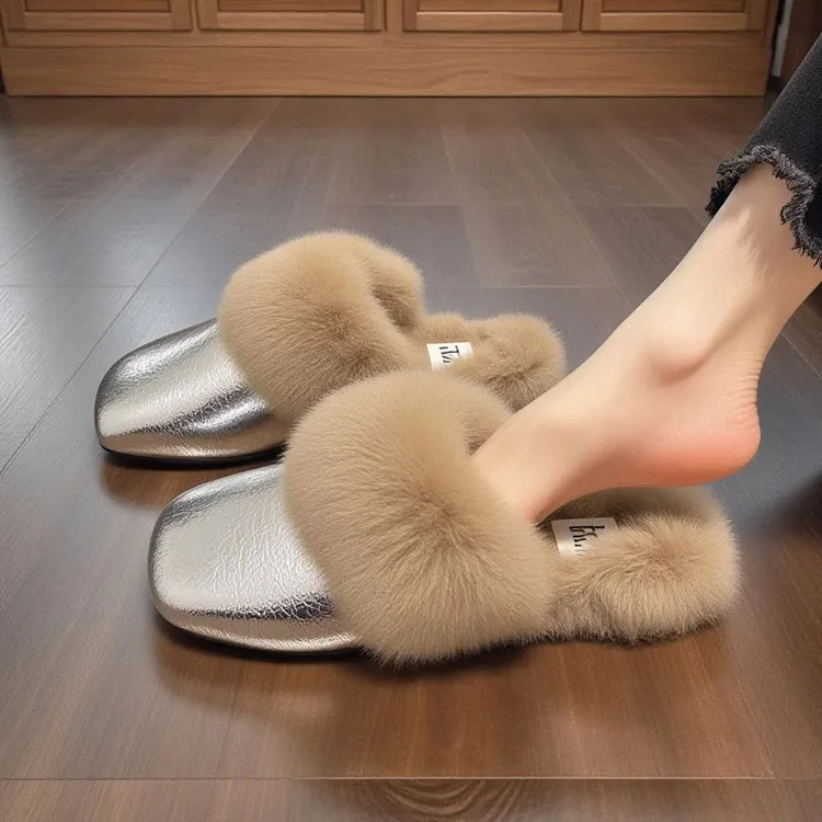 穆勒毛毛鞋女秋冬季外穿2025新款平底洋气无后跟包头半拖鞋毛毛拖