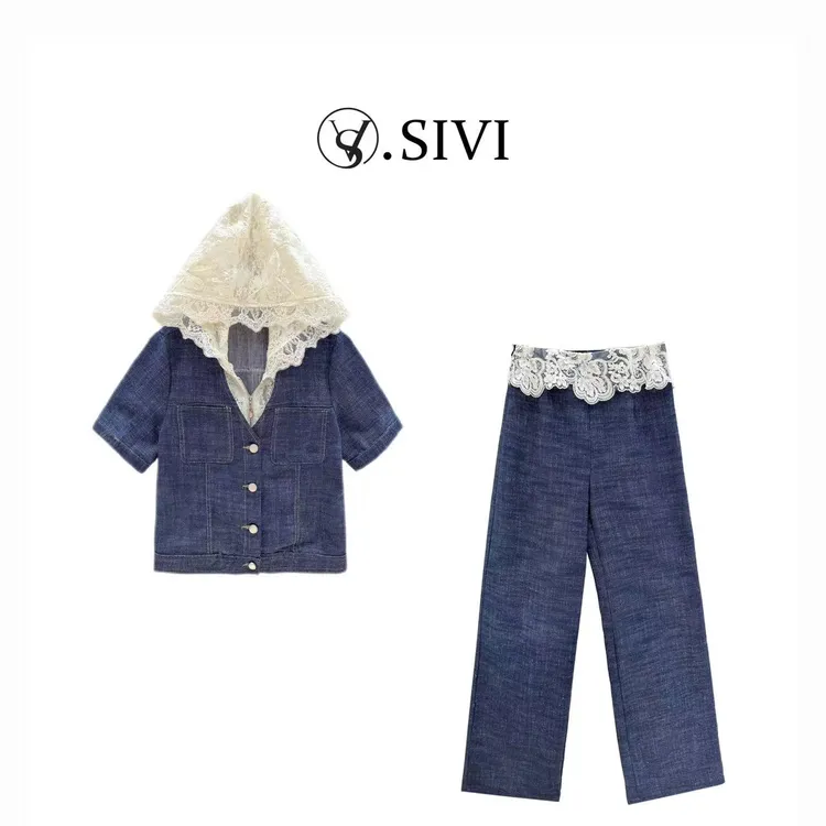 熙薇【蕾丝牛仔】2025春夏新款显瘦休闲套装2件套L2209