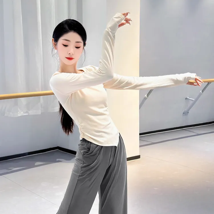 现代舞蹈服女秋冬款修身套指长袖训练形体服中国古典舞练功服上衣