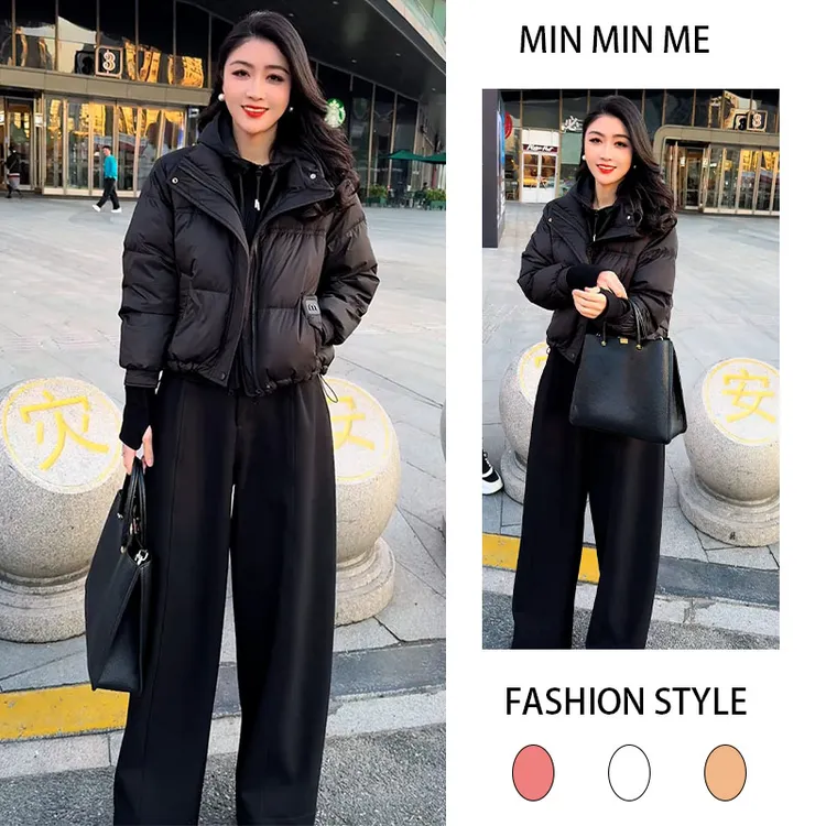 轻熟风韩版法式连帽棉服外套女秋冬季新款加绒休闲阔腿裤两件套