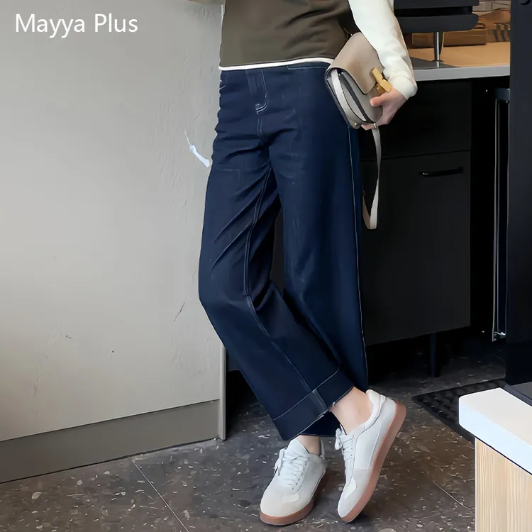 【标签裤】Mayya Plus麦芽定制气质显瘦流光风牛仔裤32537133
