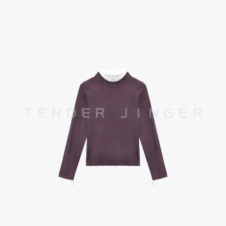 Tender Jinger｜设计师蕾丝拼接木耳边羊毛混纺打底衫T54TJJ50691
