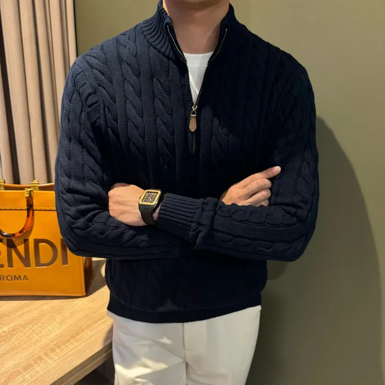 WUSHE物社【100%精梳棉】老钱风秋冬经典纽花套头男士高级休闲毛衣