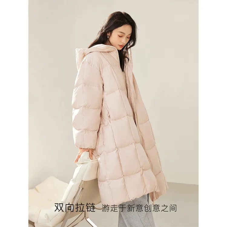对白90白鸭绒加厚中长款立领羽绒服女2025冬季新款高级感连帽外套