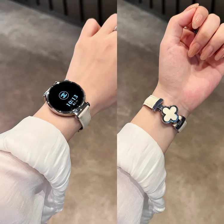 适用华为手表四叶草磁吸扣皮质表带watch3watch4GT2GT4GT5pro轻奢