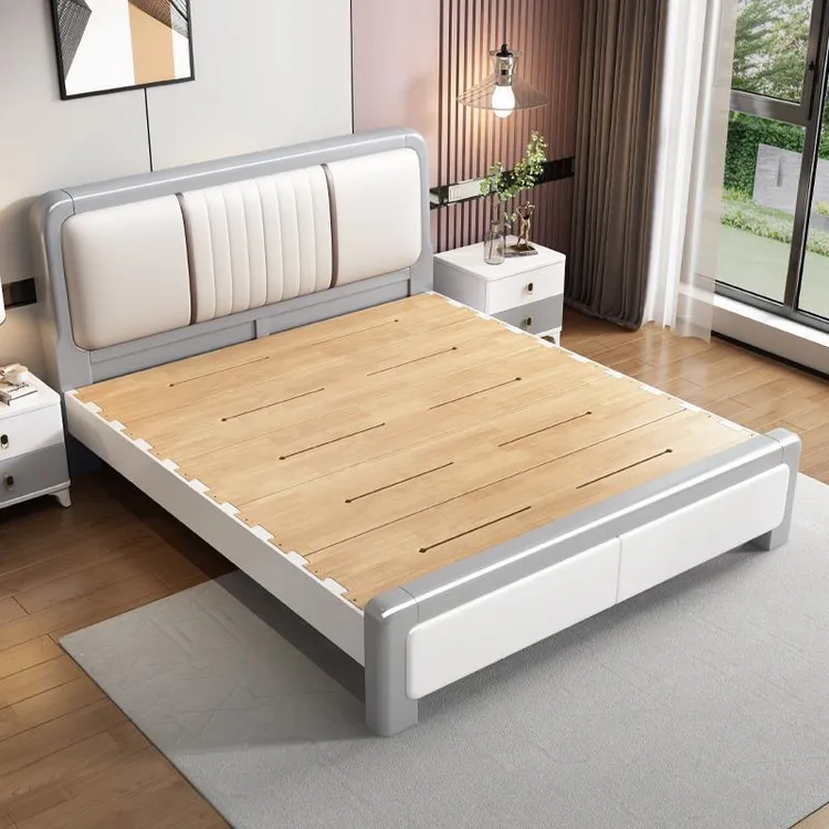 全实木床现代简约1.8米双人床主卧大床软靠轻奢床家用1.5米榫卯床