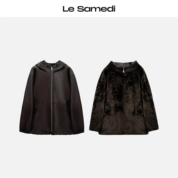 Le Samedi马油叶儿【轻绒热能】限量厚拉贡皮毛一体轻运动连帽外套