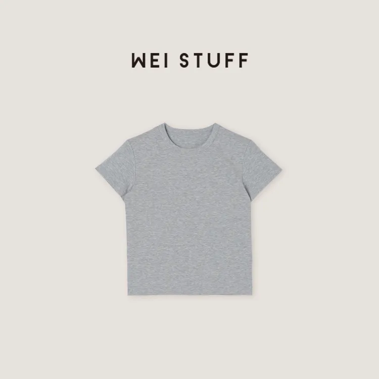 WEI STUFF 纯色百搭圆领三色美式珍珠短袖T恤 9139