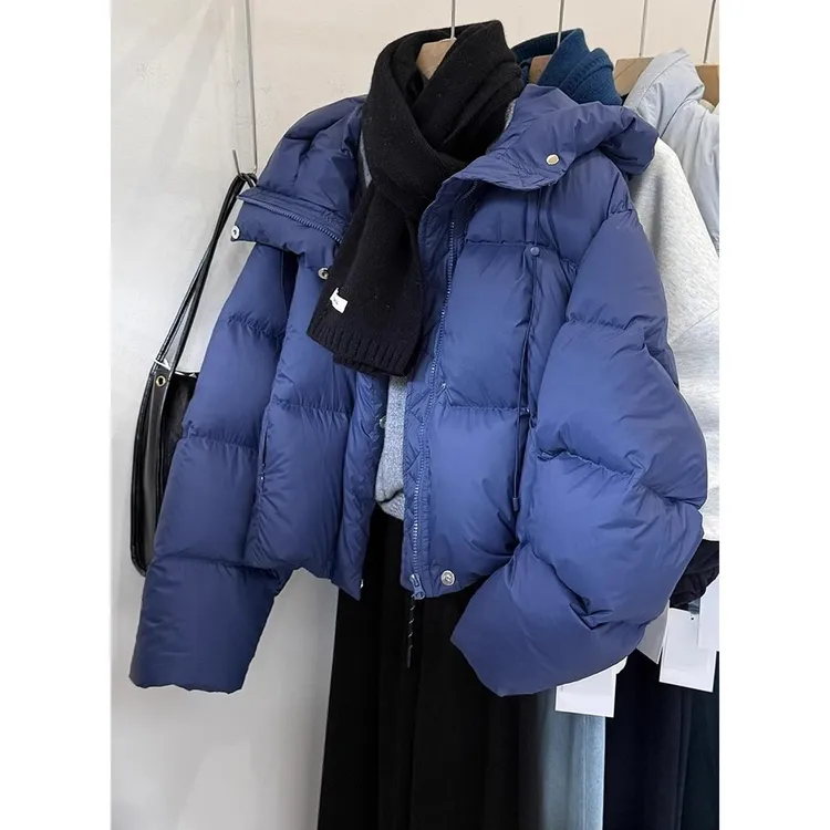 【现货】冬季2025年新款爆款韩系小个子超好看蓝色连帽棉服外套女装