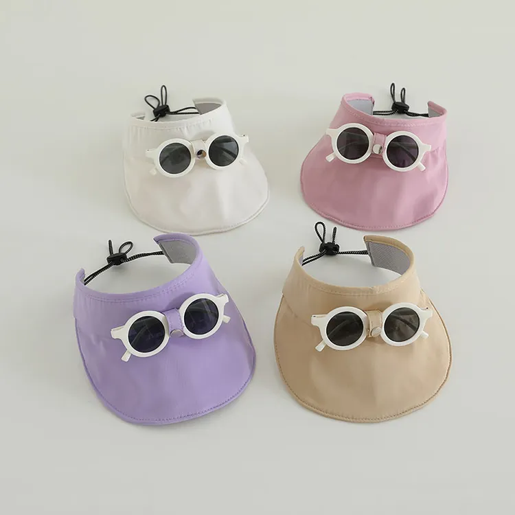 新款宝宝空顶帽夏季户外出游男女童眼镜大檐帽儿童遮阳帽子夏