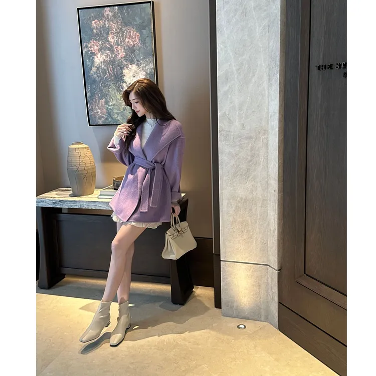 COCO BECCI【紫丁香大衣】绵羊毛兔毛桑蚕丝气质呢大衣CFJJC300116