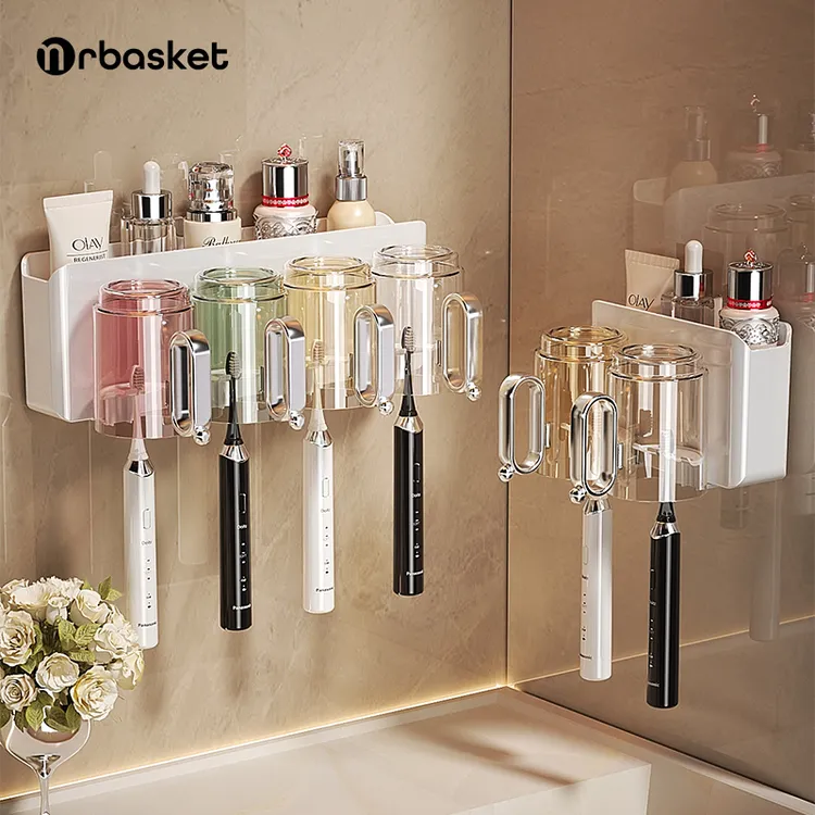 牙刷置物架免打孔卫生间带把手多巴胺牙杯牙膏壁挂式漱口杯架子