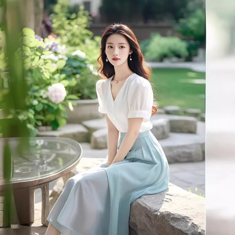 夏季新款气质一整套时尚白色衬衫半身裙两件套装女