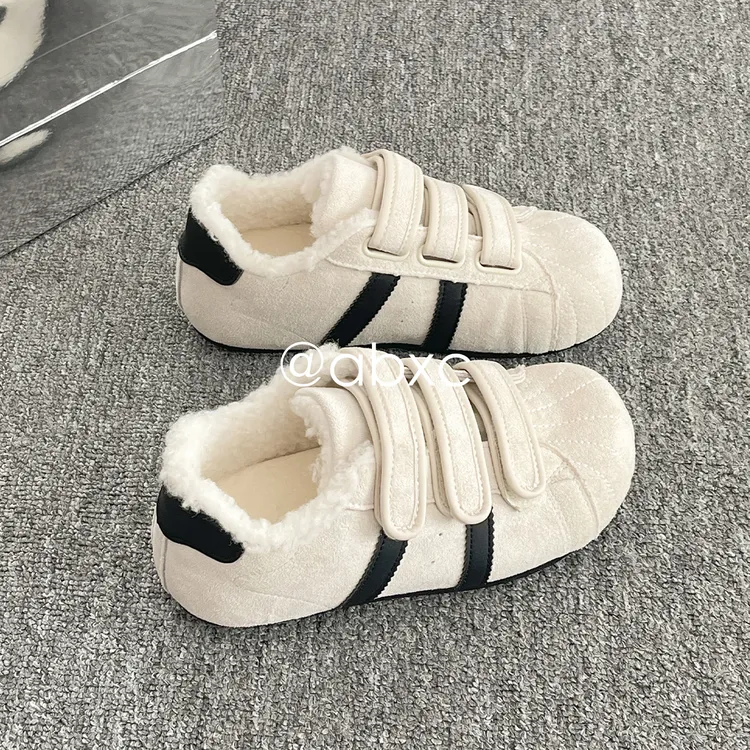 复古加绒德训鞋子女款冬季新款2025爆款魔术贴小白鞋保暖休闲板鞋