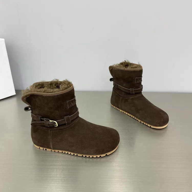 韩系磨砂皮后尾开口笑两穿雪地靴女2025冬季新款卷卷毛保暖短靴潮