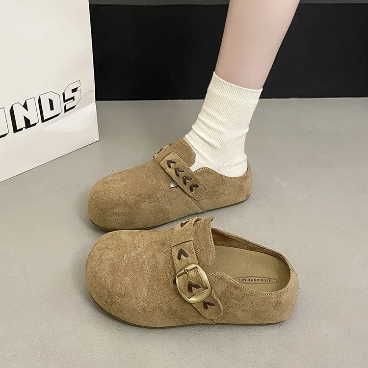 厚底勃肯鞋包头半拖鞋女外穿2025新款秋季复古一脚蹬懒人博肯单鞋