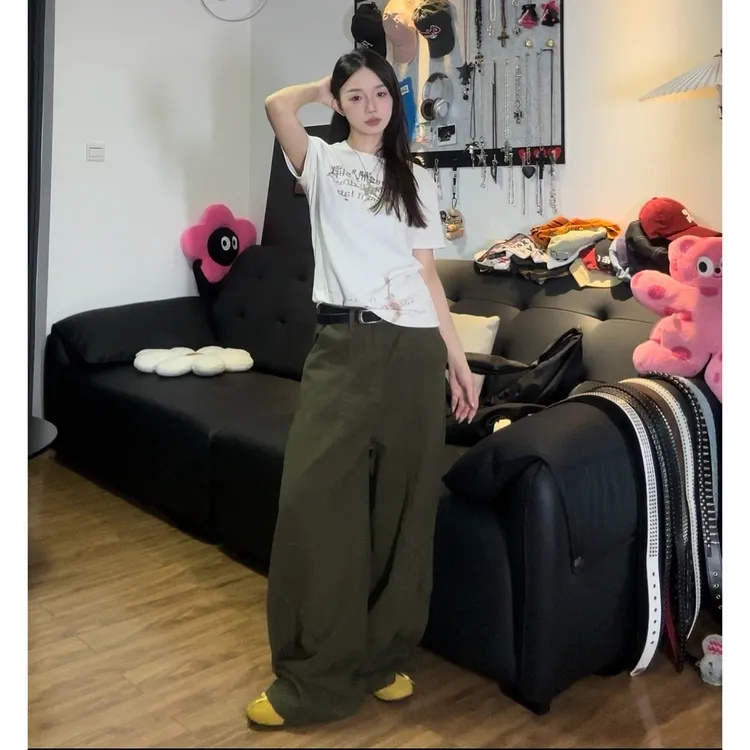 美式复古弯刀牛仔裤女夏季新款休闲宽松垂感直筒阔腿拖地长裤子潮