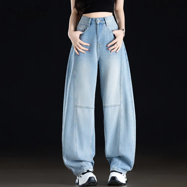 浅色美式牛仔裤女弯刀裤女款爆款2026新款高腰阔腿宽松裤子镰刀裤