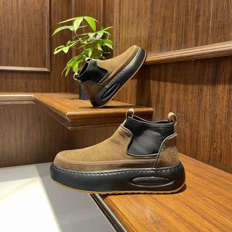 男鞋高级感轻奢欧美英伦风一脚蹬纯皮切尔西靴增高马丁靴休闲男鞋