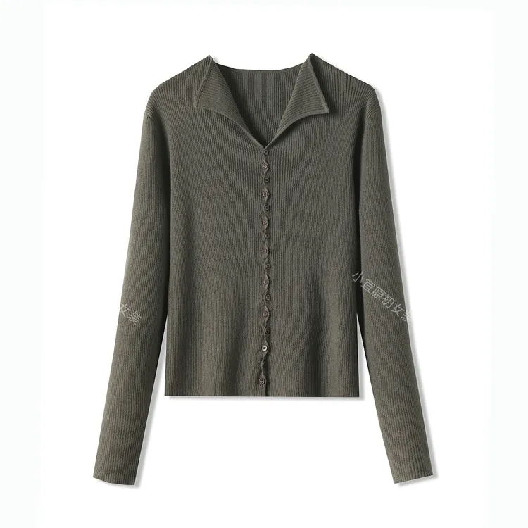 小宜原初 开衫长袖时尚女装秋季翻领通勤风气质显瘦毛针织衫纯色