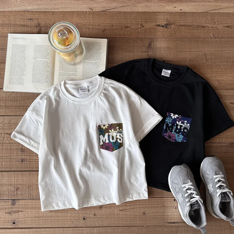 阿又夏季童装儿童男童中大童字母印花百搭休闲宽松短袖上83657X