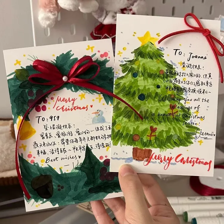 圣诞节贺卡圣诞树礼盒卡片吊牌高级平安夜留言新款田园风圣诞款x