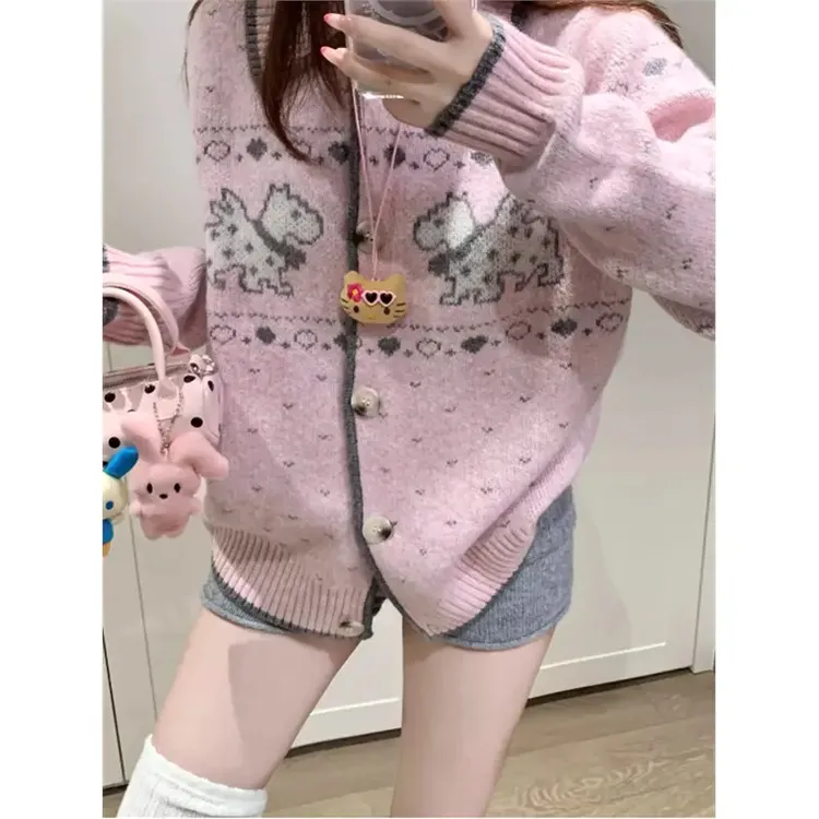 粉色刺绣减龄毛衣外套女秋冬季2025新款甜美慵懒风高级感针织开衫