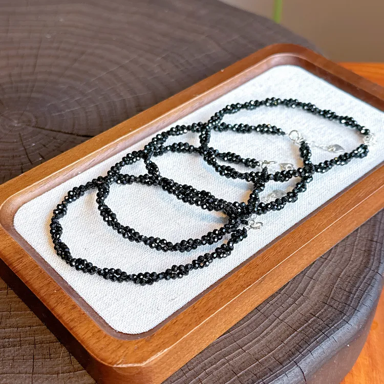 莱往集原创黑尖晶切面小米珠成品扭扭手链时尚百搭