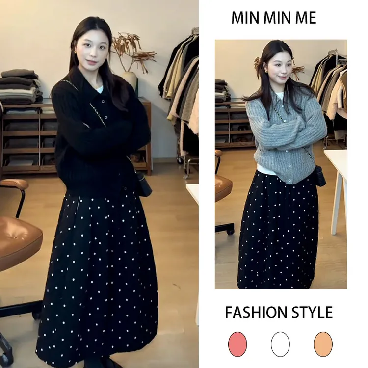 2025秋冬季新款翻领修身显瘦单排扣长袖开衫女搭休闲半身裙两件套