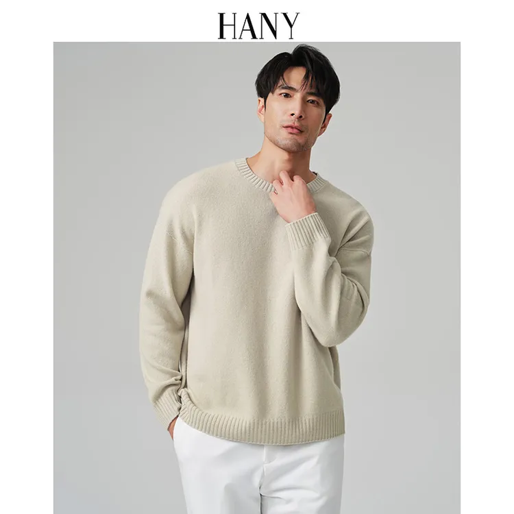 HANY[山羊绒羊毛]2025新款男士针织衫圆领商务高端毛衣打底衫秋季