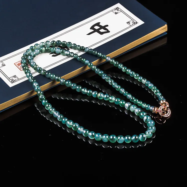 缅甸天然A货翡翠飘花圆珠手链珠链项链珠串长链塔链女款卡6mm