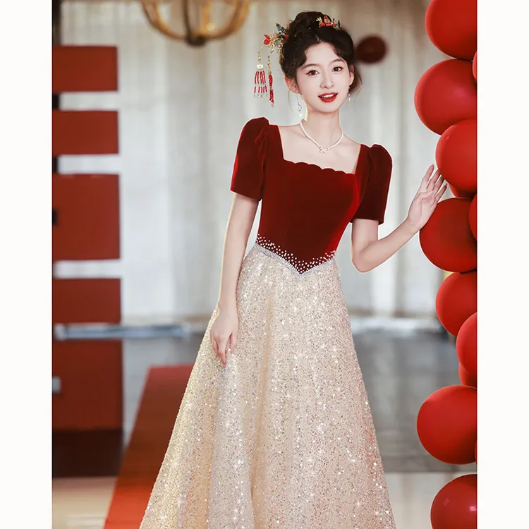 敬酒服新娘2025新款高级感订婚高端大气亮片婚礼结婚当天便装礼服