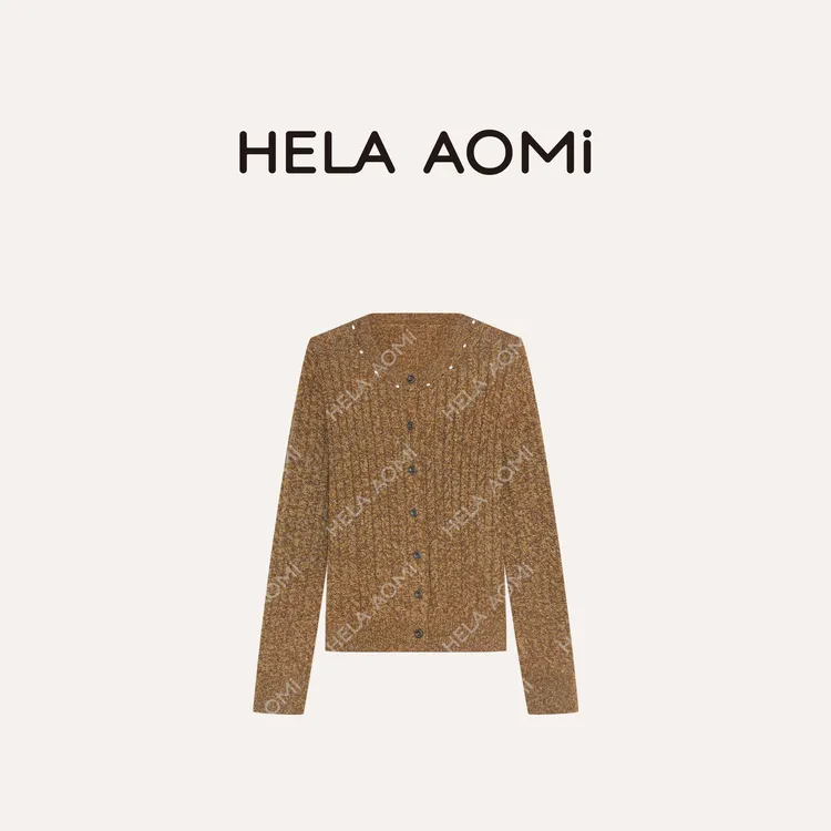 HELA AOMI “花纱麻花”绵羊毛钉珠复古宽松针织显瘦开衫CY5CC33417