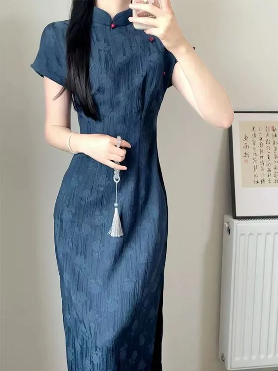 [玫瑰]上上签国风夏季优雅提花气质复古少女修身网红旗袍衣长123