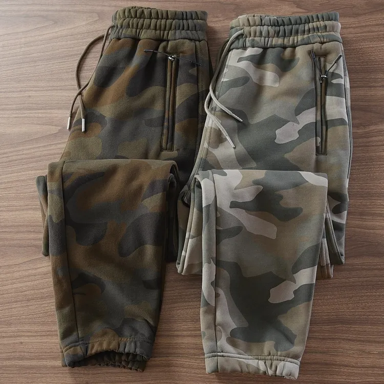 秋冬季加厚高克重迷彩裤小脚裤保暖运动束脚卫裤男工装休闲长裤潮